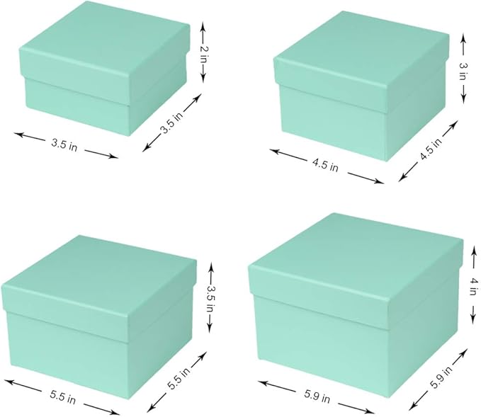 Briful Square Gift Boxes with Lids Set of 4 Teal Green Gift Box Assorted Sizes Nesting Gift Boxes for Presents Birthday Bridesmaid Wedding Valentines Christmas Party Favor Boxes