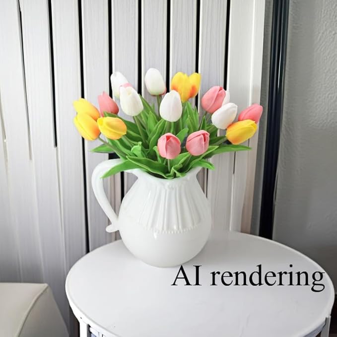 Artificial Flowers 10 Heads Mini Real Touch Artificial Tulip Multicolor Bouquet for Home Wedding Party Centerpiece Decoration (White&Orange&Pink)