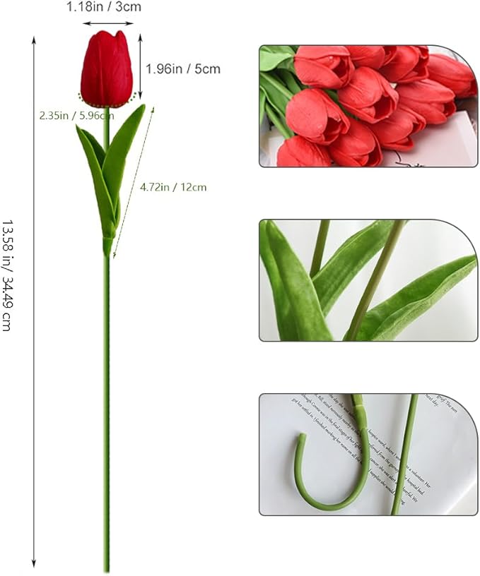 20pcs red Faux Tulips Flowers Fake Flowers Bouquets 13.5" Mother's Day Easter Valentine’S Day Gifts in Home Kitchen Wedding Dining Table Decorations Aesthetic No Odor