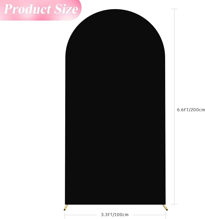 Wokceer 6.6FT Wedding Arch Backdrop Cover Spandex Fitted Black Wedding Backdrop Stand Covers Round Top Chiara Arch Cover for Birthday Party Ceremony Banquet Decoration