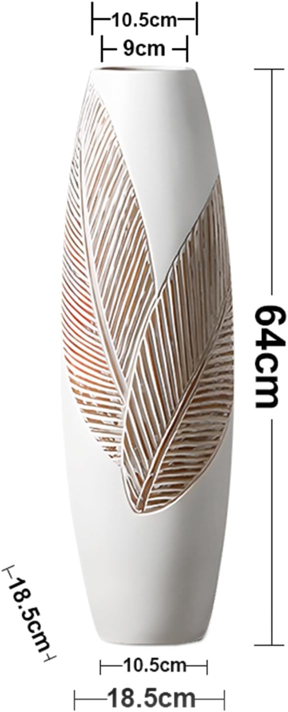 Modern Large Floor Vase White Home Decor Flower Vases 24.8 Inch Tall Resin Vase Tree Leaf Texture Decor Vases for Entryway Living Room Mantel