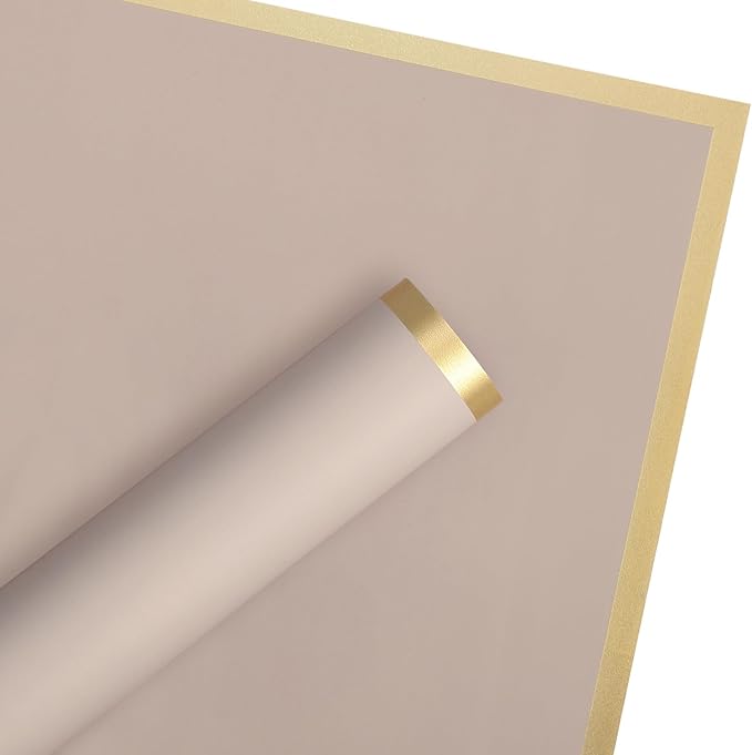 WRAPAHOLIC 20 Sheets Flower Wrapping Paper - 22.4 x 22.4 inch Nude Color with Gold Edge Water-Resistant Floral Bouquet Wrapping Paper, Florist Supplies Packaging Paper for Wedding Birthday Gift DIY