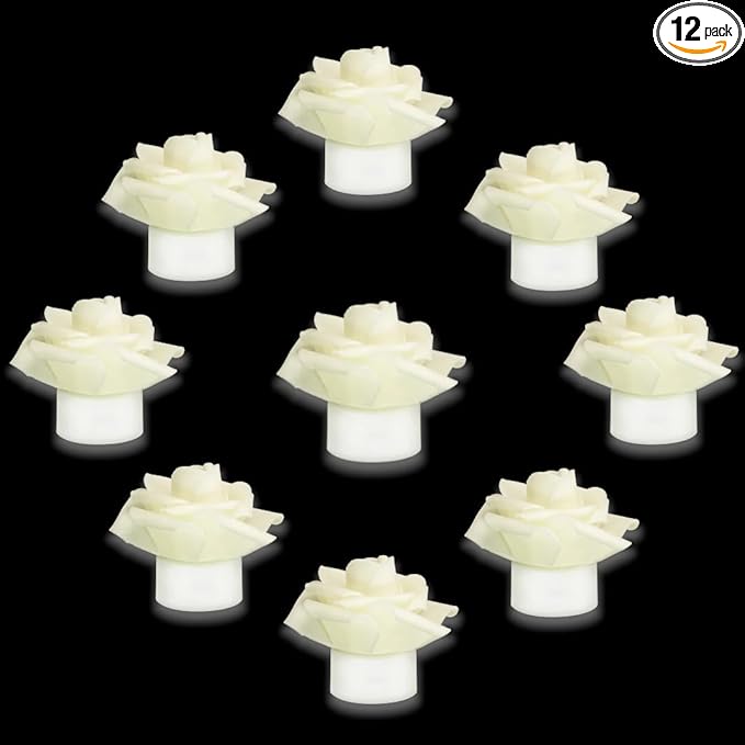 12 Pack Led Candles with Artificial Flowers, 200+Hour Battery Operated Tea Lights Candles for Centerpiece Table, Party, Wedding Decorations(White)