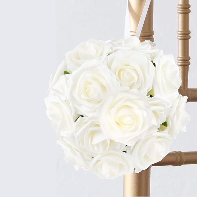 Mocoosy 50Pcs White Rose Artificial Flowers, Ivory Roses for Decorations, Real Touch Fake Rose with Stems Bulk DIY Wedding Bouquet Bridal Shower Centerpiece Faux Floral Arrangement Party Home Decor