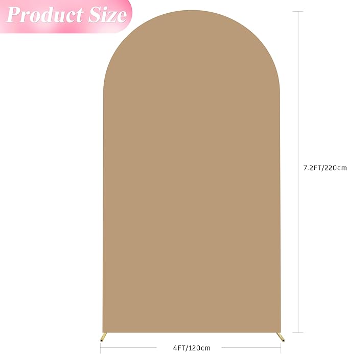 Wokceer 7.2FT Wedding Arch Cover Spandex Fitted Wedding Arch Stand Covers Round Top Chiara Arch Backdrop Cover for Birthday Party Ceremony Banquet Decoration Khaki