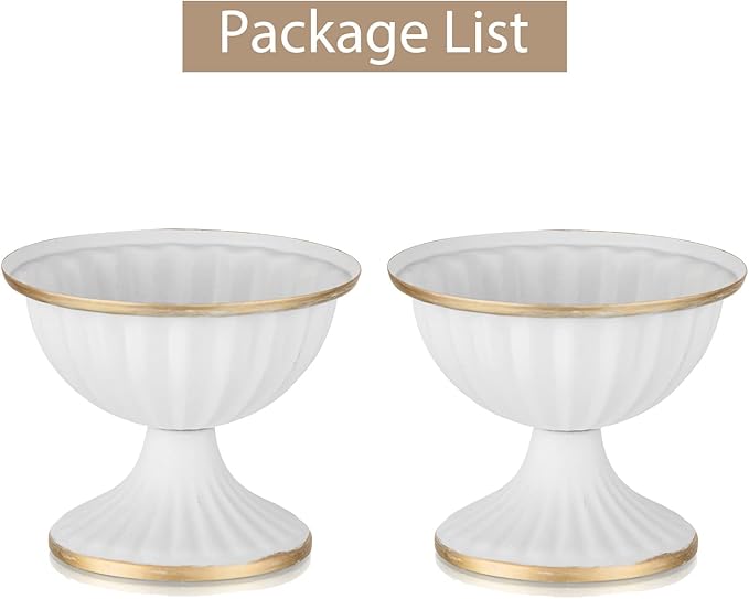 Sziqiqi Mini White Flower Arrangement Pots for Centerpiece Table Decorations Metal Vase Urn Planter Decor for Home Wedding Party Christmas (3.7IN-2PCS, White)