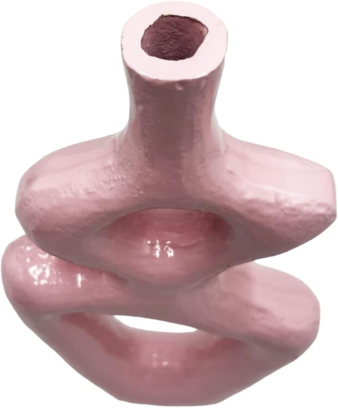 12 Inch Tall Decorative Handmade Aluminum Gourd Flower Vase in Pink