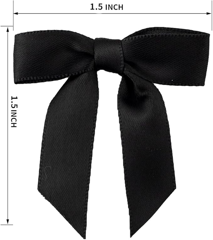 7Rainbows 50pcs Boutique 1.5" Black Satin Ribbon Mini Bows for Craft Sewing Scrapbooking Wedding and Gift Wrapping