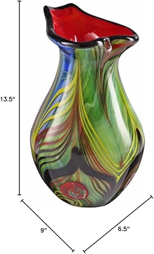 Luxury Lane Hand Blown Abstract Teardrop Art Glass Vase for Decor Centerpiece Table Decoration 9.5 inch Tall Multicolor