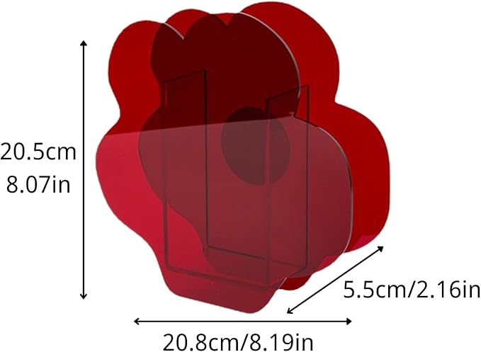 Acrylic Flower-Shaped Vase in Wine Red, Modern Decorative Centerpiece for Living Room, Office, Wedding or Gallery Display (Flower Style)