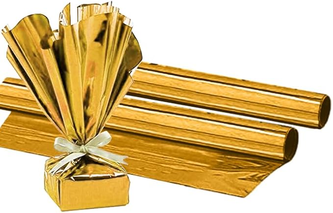 PMU (2 Gift Wrap Mylar Roll Metallic Gold 2-sided, 24 Inches X 25 Ft Roll 1.4 Mil Highly Reflective Mylar Film, Great for Gifts, Birthdays, Christmas, Baskets, Arts & Crafts