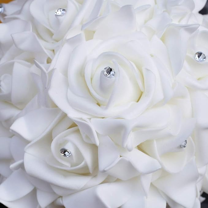Wedding Bouquet, Royal Blue Bouquet for Bride Bridesmaid with Diamond Soft Ribbons, Artificial Rose Bridal Holding Flowers for Party Church