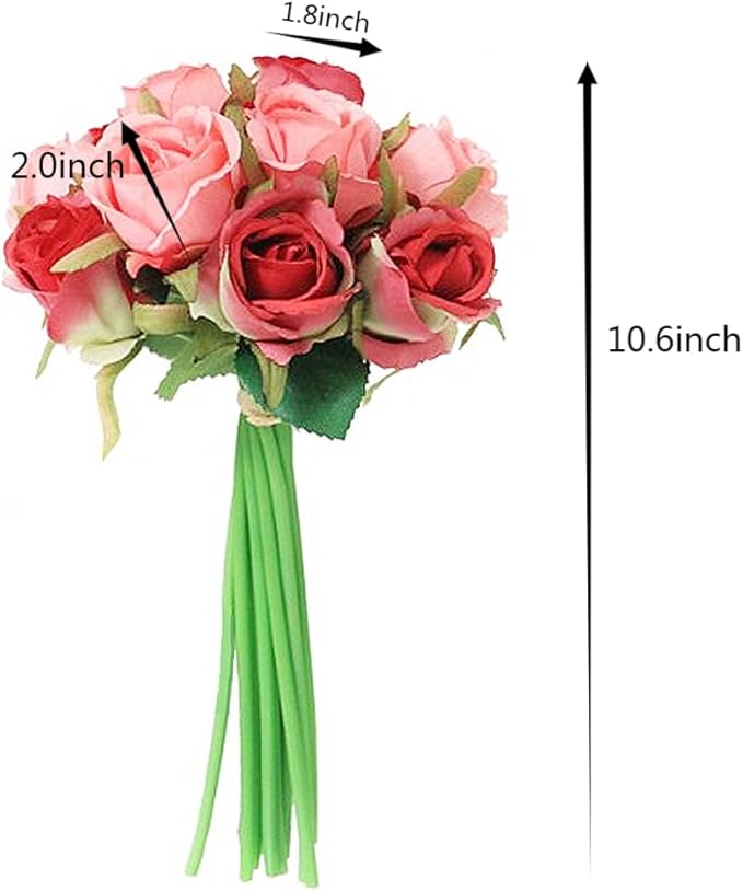 Jasion Artificial Roses Flowers 12 Heads Arrangement Silk Bouquet for Home Office Parties Bridal and Wedding Decoration (Red with Pink)