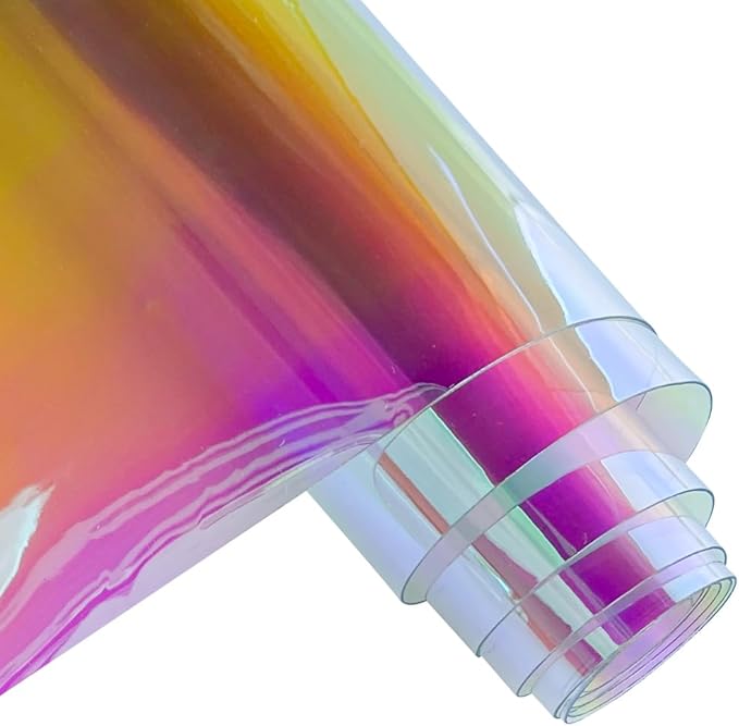 ONEART | 16 Gauge Holographic Iridescent Plastic Vinyl, 16"x54" Transparent Vinyl Fabric-Iridescent Pink