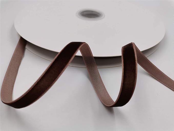 Nylon Single Face Velvet Ribbon,3/8 Inch X 25 Yards Spool (Brown)