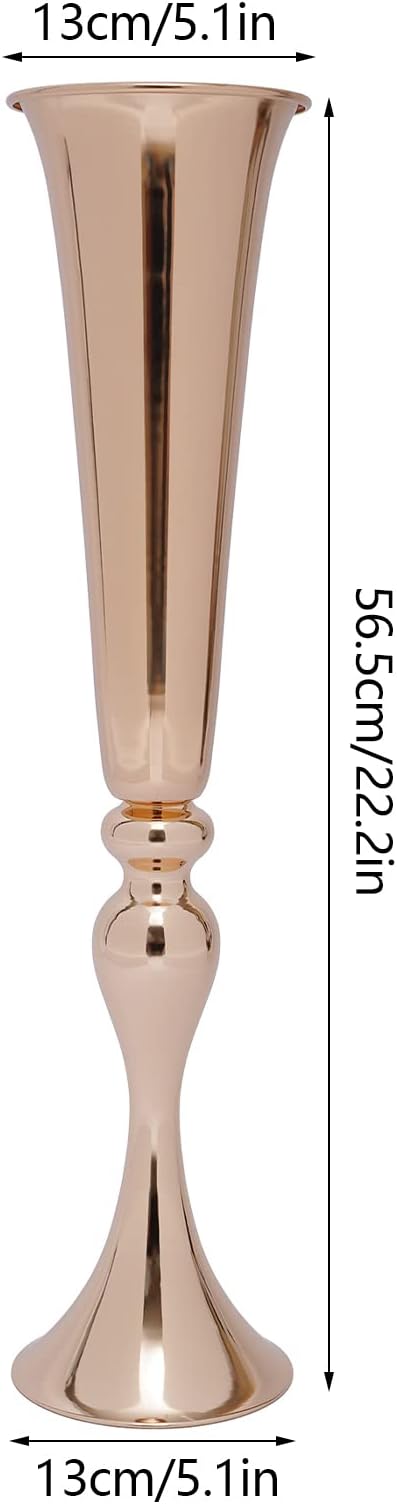 6 PcsTall Gold Trumpet Wedding Flower Vases, 22'' Metal Versatile Centerpieces, Tabletop Flower Stand for Wedding Anniversary Birthday Party Decorations Home Event Decor