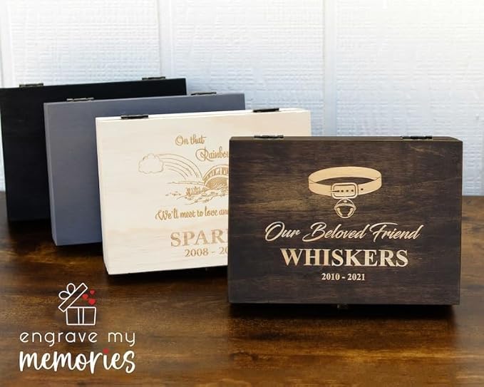 Personalized Pet Memory Keepsake Box Custom Engraved Wooden Memorial Urn Box with Lid - Pet Loss Gift for Dogs or Cats Remembrance Storage Boxes for Ashes, Photos Forever Friend Always In Your Heart