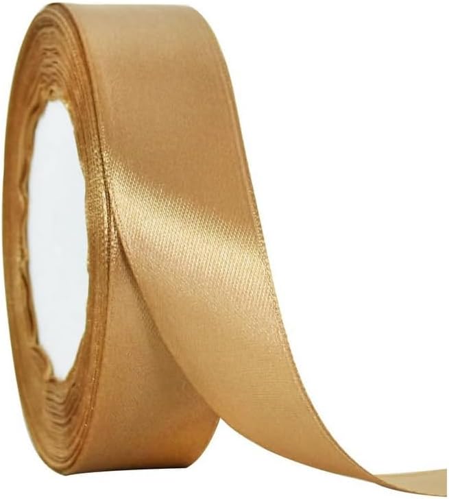 TONIFUL Champaign Gold Satin Ribbon 1 Inch X 25yds Solid Silk Ribbons for Gift Wrapping, Craft, Floral Bouquets, Valentine's Day Christmas Gift Wrapping, Party Wedding Decoration