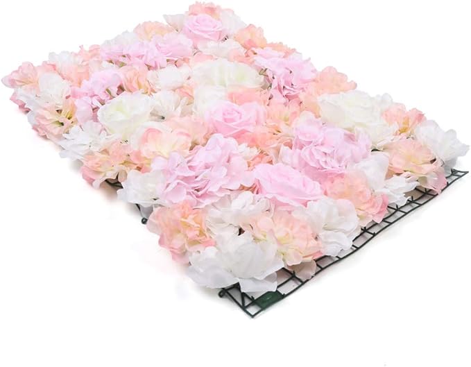 Flower Wall Panel Floral Backdrop,10Pack Champagne Flower Wall Decor,Silk Rose Wall, Artificial Flower Backdrop Faux Flower Panel for Wedding (10PCS PINK1)