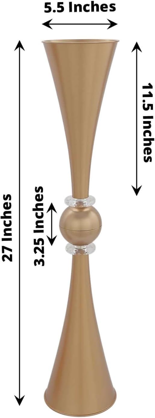 Efavormart 2 Pack | 27" Gold Crystal Embellishment Trumpet Table Centerpiece, Reversible Plastic Flower Vase