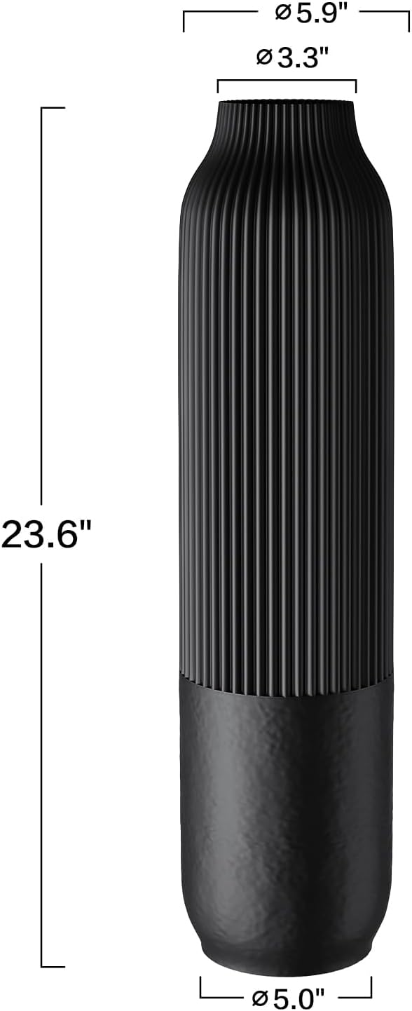 Tall Floor Vase, 23.6 inches (60cm) Tall Vases Sturdy, Luxury, Textured for Decorative Branches Dried Flowers, Floor Vase for Rustic, Living Room, Shelf Decor, Resin Black