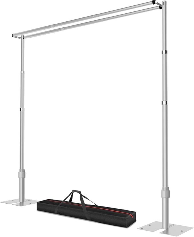 10x10ft Pipe and Drape Backdrop Stand, Double Crossbar, Heavy Duty Adjustable Background Frame with Metal Base for Parties Photography Wedding Photoshoot Decoration