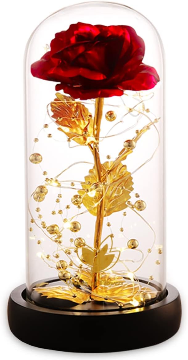 Beauty and The Beast Rose, Birthday Gifts for Women, Glass Dome Glowing Rose, Eternal Rose Blessing Christmas Flowers Gift for Mother,Grandmother,Wife, or Girlfriend