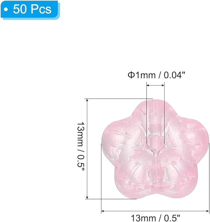 PATIKIL Random Glass Flower Beads, 50Pack Transparent Floral Beads Hibiscus Beads for DIY Jewelry Making Bracelets Bulk, Light Pink