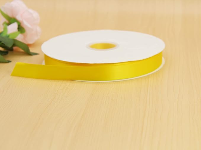 Yellow Double Faced Satin Ribbon 7/8 Inch - 100 Yards Continuous Soft Gift Wrapping Package Ribbon for Invitations, Flower Bouquets, Weddings, Bows, Hair Decoration, Valentine's Day, and Mother's Day