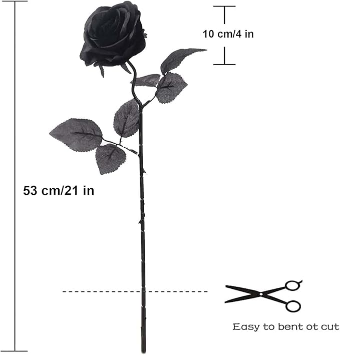 Laelfe 12 PCS Artificial Flowers Black Roses, Fake Silk Flower Long Stem Artificial Rose for Home Wedding Party Decorations(Black Halloween)
