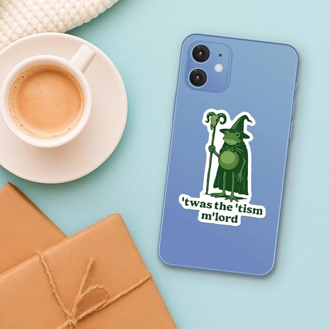 HANDICHI Design 5-Pack 2 Inch ’TWAS The ’Tism M’Lord Stickers – Funny Wizard Frog Meme Vinyl Decals – Neurodivergent Stickers Pack for Laptops, Water Bottles, Journals and Scrapbooks
