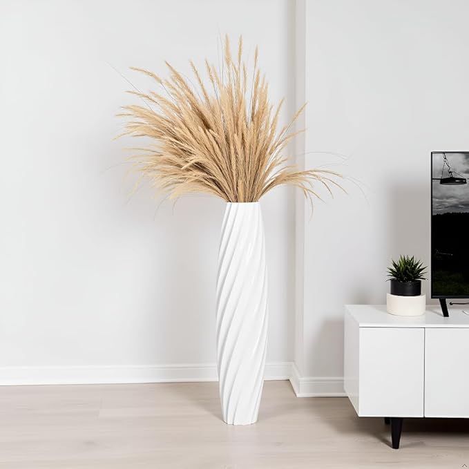 Tall Floor Vase, 23.6 inches Tall Vases Sturdy, Luxury, Textured for Decorative Branches Dried Flowers, Floor Vase for Rustic, Living Room, Shelf Decor (White)