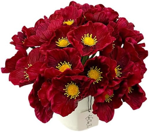14Pcs Real Touch Anemone Poppy Bouquet for Artificial Flower Decor Kitchen Table Centerpiece Vase Home Greenery Wedding Holding Flowers Backdrop Arch Wall (Wine Red)