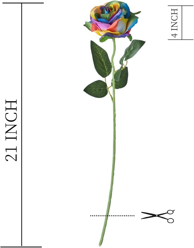 Laelfe 12 PCS Artificial Flowers Rainbow Roses Silk Flowers Fake Long Stem Artificial Colorful Roses for Christmas Home Wedding Bathroom Kitchen Decorations (Colorful)