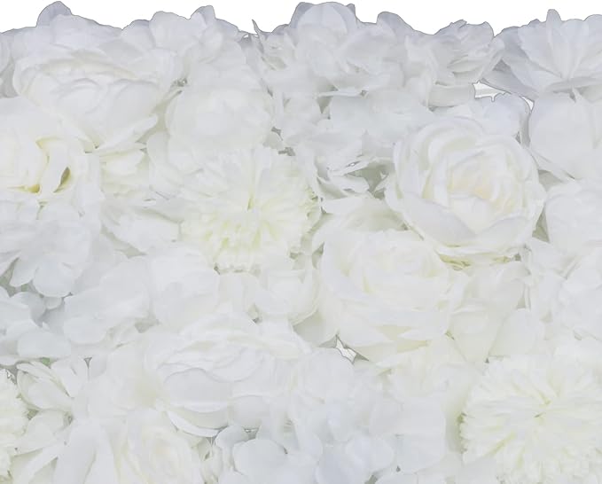 Artificial Flower Wall Panels, Silk Wedding Flower Wall Backdrop Panel, 3D Floral Panel Artificial Floral Wall Mat Flower Screen for Photo Party Wedding Wall Background Decor (6PCS Ivory White)