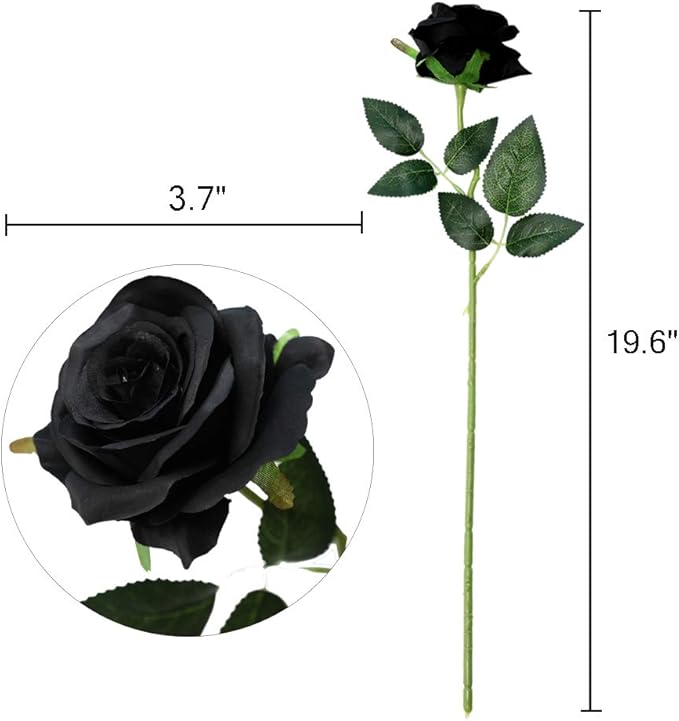 Nubry Artificial Silk Rose Flower Bouquet Lifelike Fake Rose for Wedding Home Party Decoration Event Gift 10pcs (Black)