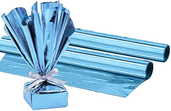 PMU (2 Gift Wrap Mylar Roll Metallic Baby Blue 2-sided, 24 Inches X 25 Ft Roll 1.4 Mil Highly Reflective Mylar Film, Great for Gifts, Birthdays, Christmas, Baskets, Arts & Crafts