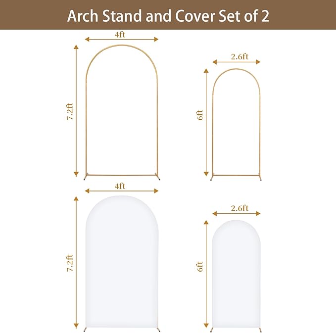Metal Arch Backdrop Stand and Cover Set of 2, Sturdy 7.2FT, 6FT Party Backdrop Set, Wedding Arch Frame and Cover Set for Birthday, Baby Shower,Christmas, Anniversary