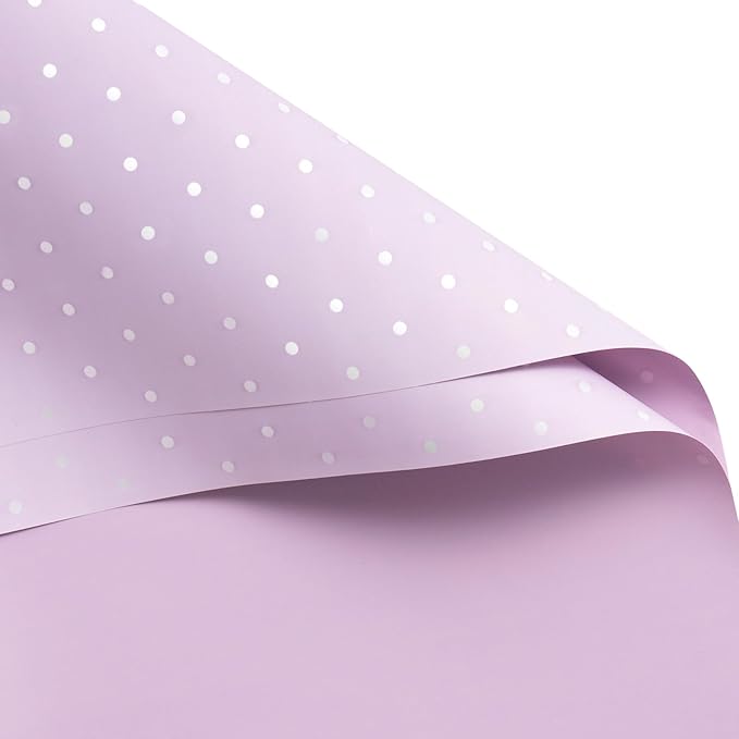WRAPAHOLIC 20 Sheets Flower Wrapping Paper - 22.4 x 22.4 inch Purple and White Polka Dots Water-Resistant Floral Bouquet Wrapping Paper, Florist Supplies Packaging for Wedding Birthday Gift DIY