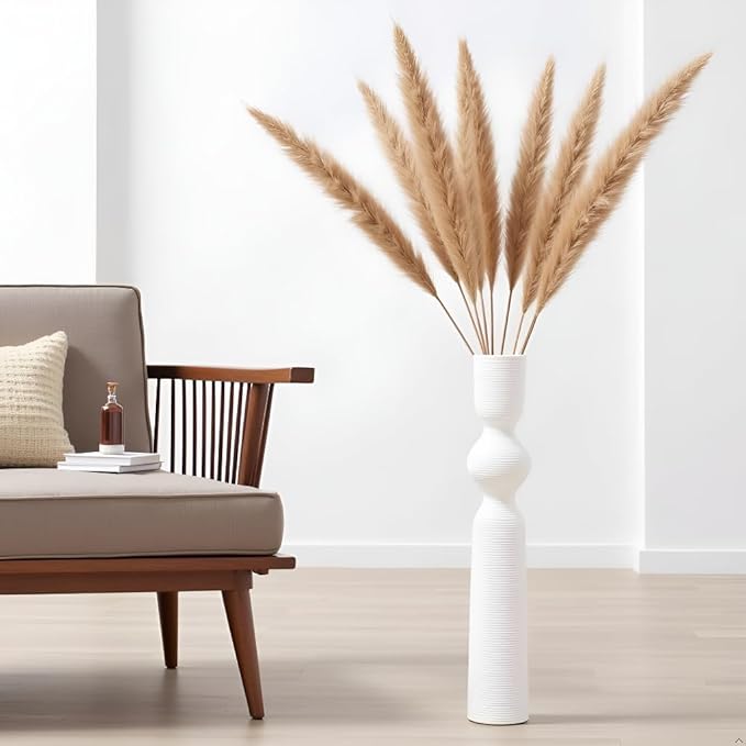 White Vases, 23.62'' Tall Floor Vase with 13.5'' Mouth & 4.3'' Base, Ideal for Dried Pampas Grass & Home Decor, Modern Floor Vase for Living Room/Entryway