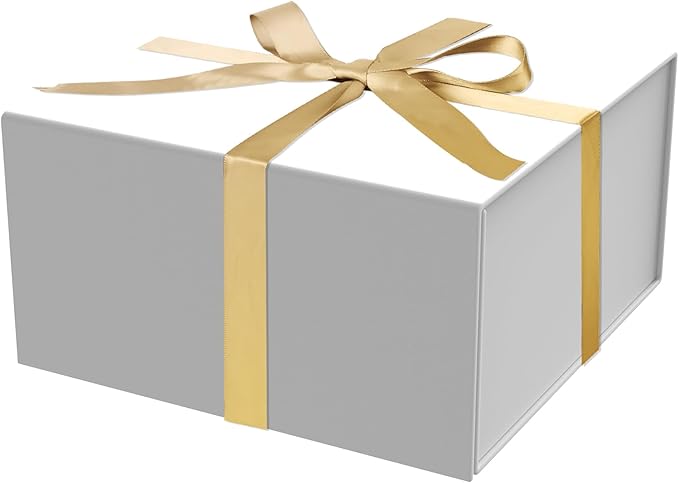 Gift Box 8x8x4 Inch with Magnetic Closure Lid White Gift Boxes For Presents,Bridesmaid Gifts Box,Birthday Gift box,Luxury for Gift Packaging, Magnetic Gift Box for Wrapping Gifts(White)