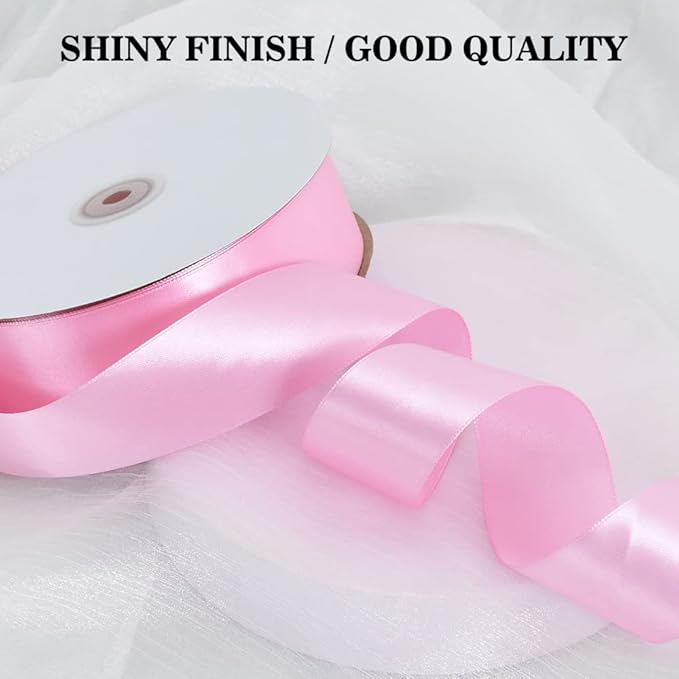 TONIFUL 1-1/2 Inch (40mm) x 100 Yards Baby Pink Wide Satin Ribbon Solid Fabric Ribbon for Gift Wrapping Chair Sash Valentine's Day Wedding Birthday Party Decoration Hair Floral Craft Sewing