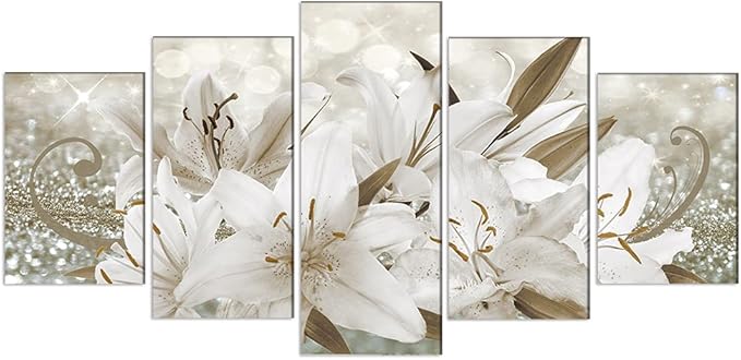 LUDUHU Golden Orchid Flowers Canvas Print - Abstract Floral Wall Art Painting Decor for Home Decoration Artwork Picture Bedroom (B,Oversize 80x40inch)