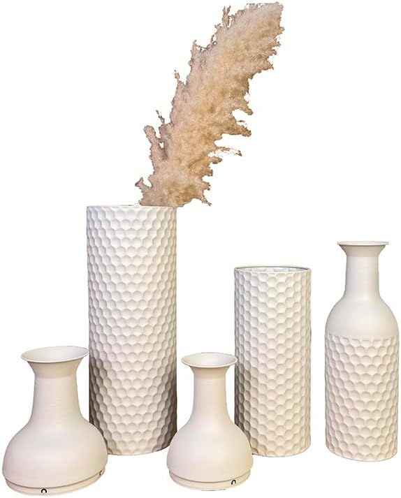 Leewadee Set of 3 Large Floor Vases – Decorative Tall Metal Vases in White (27/20/16 inches) – Elegant Home Decor for Stylish Interiors
