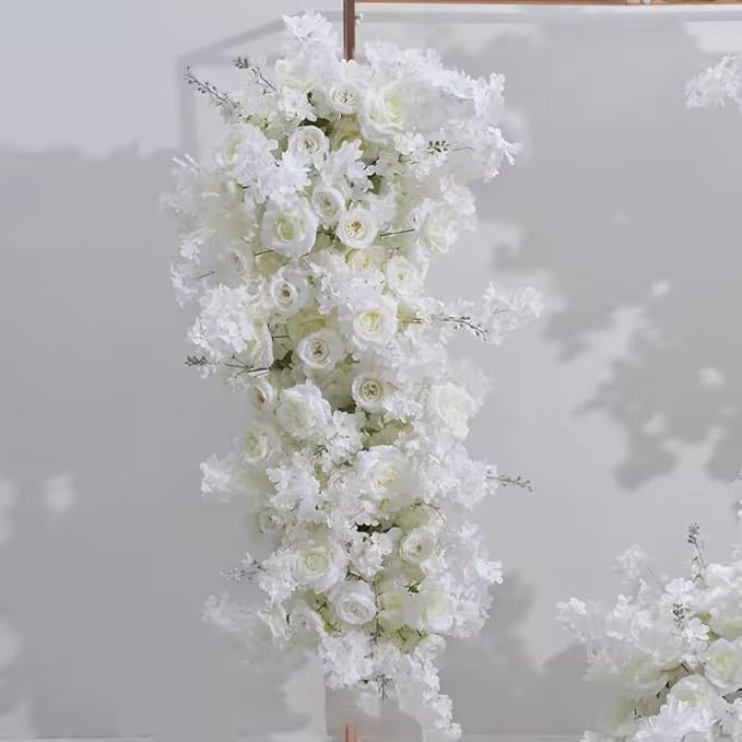 Artificial Cherry Blossom Rose Wedding Arch Flowers, Wedding Welcome Signs Floral Greenery Arrangements, Fake Flower Garland Green Leaves Rose for Home Decor Ceremony Backdrop Decor (Corner flower)