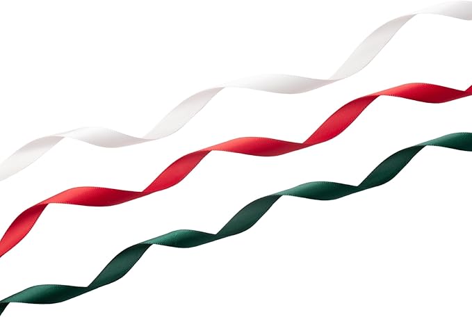Red/Dark Green/White Double Face Satin Ribbon 3/8 Inch x 45 Yards Fabric Ribbon for Gift Wrapping, Flower Bouquets, Hair Bows Making, Wedding Decoration, Christmas (3 Rolls *15Yd)