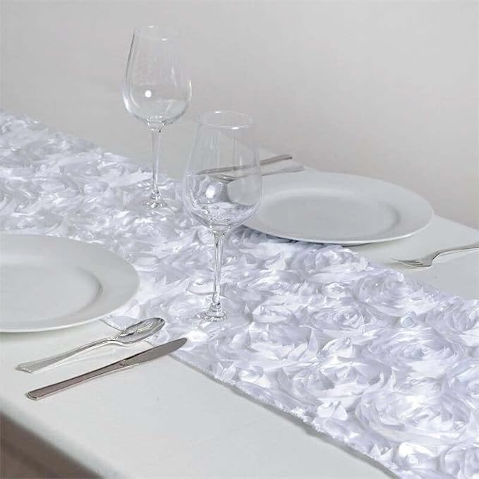 Efavormart Wonderland Rosette Premium Table Runners for Weddings Party Banquets Decor Fit Rectangle and Round Table - White
