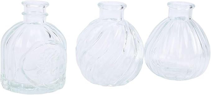 Sorandy 36 Glass Bud Vases, Transparent Multiple Shapes Vintage Embossed Flower Vase Set with Thick Sturdy Crystal Clear Glass for Wedding Home Decor Table Setting