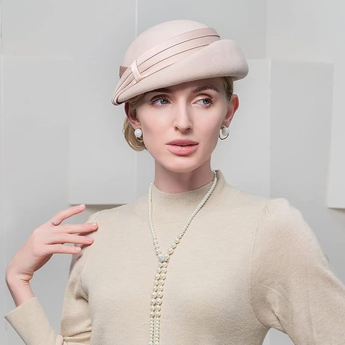 Women Wool Felt Ribbon French Fashion Vintage Millinery Beret Hats Top Cap Ladies Party Wedding Fedoras Chapeau