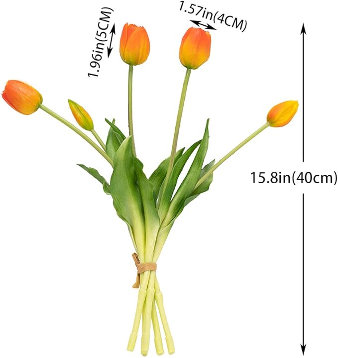 40pcs Artificial Tulips Flowers, Real Touch Latex Bouquet, Fake Tulips for Office Wedding Party Home Kitchen Garden Decoration(Orange Suit 40pcs)